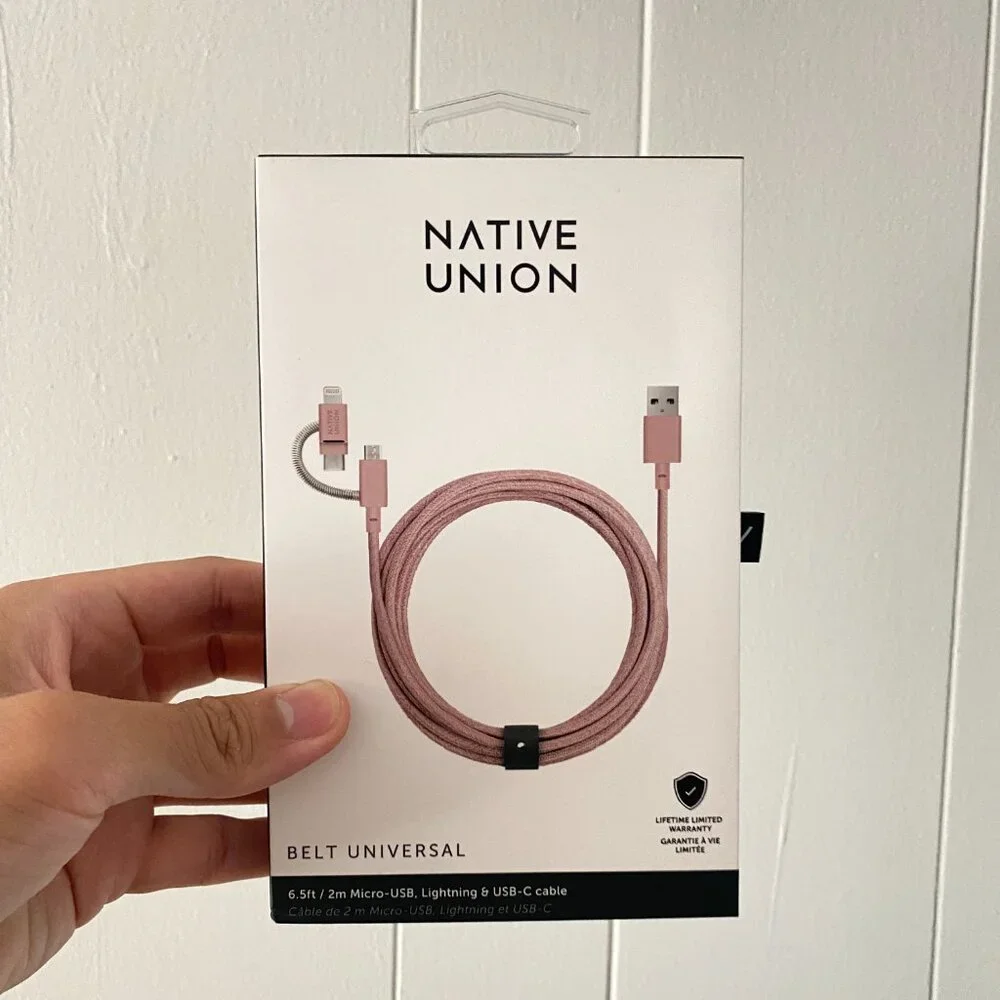 Native Union Belt Universal Rose 6.5ft / 2m (USB-C/8 pin/Micro to USB-A Cable)